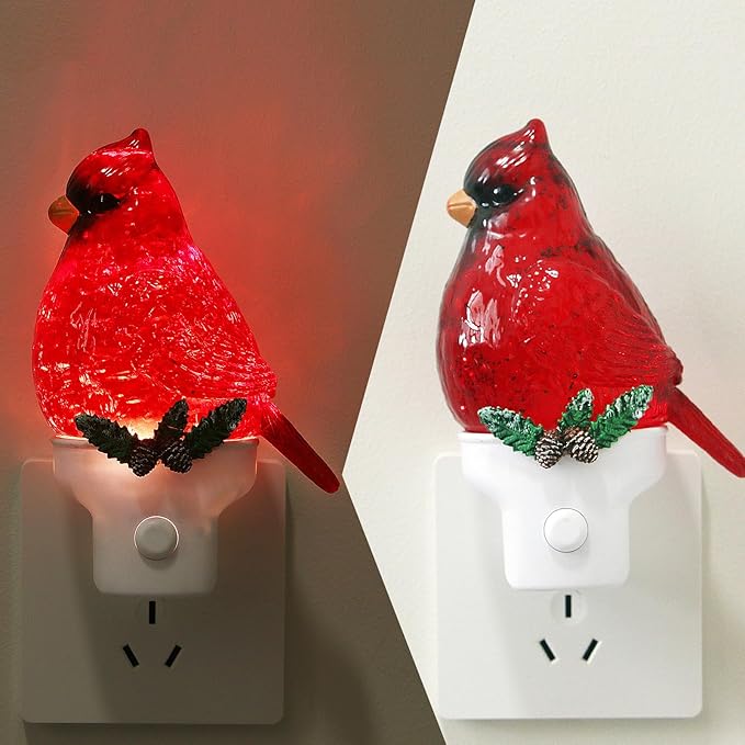 Christmas Cardinal Night Light Plug into Wall Swirling Glitter USB Portable Christmas Decorative Night Light Decoration for Kids Adults Bedroom Kitchen Living Room Holiday Decor (Cardinal)