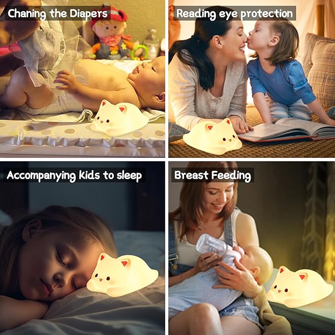 ZKLiLi Night Light for Kids Lamp, 16 Colors Cat Lamp Cute Lamp, Dimmable Baby Night Lights for Nursery,Silicone Rechargeable Nightlight for Kids Room, Kawaii Room Decor Cat Decor,Cute Gifts for Girls