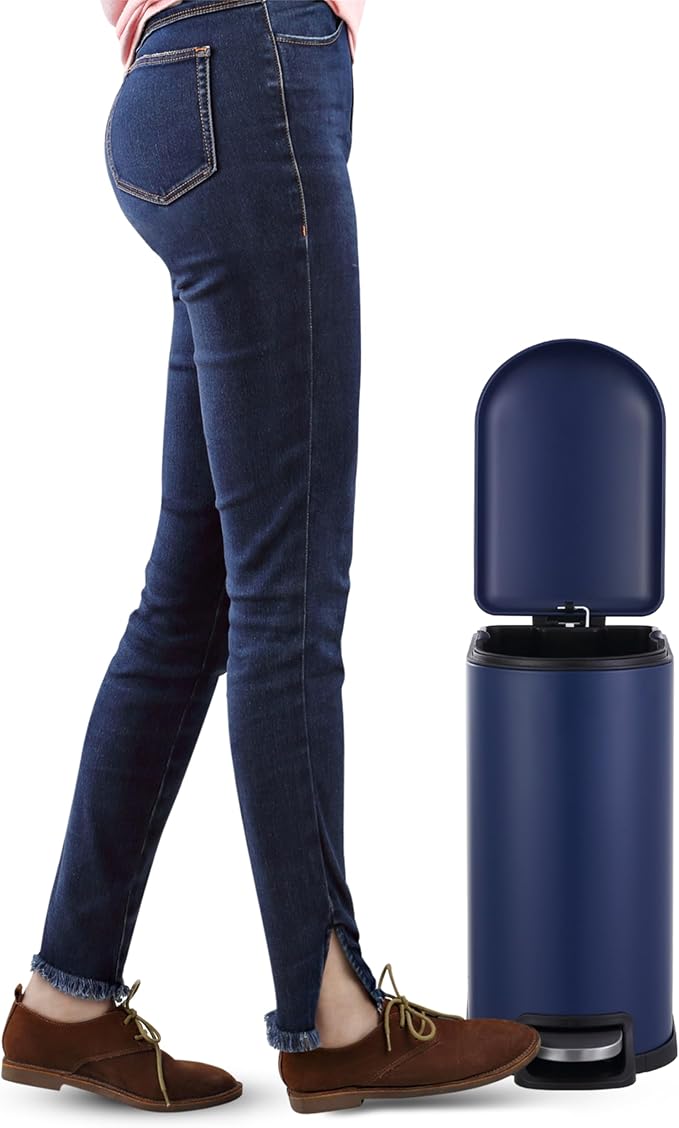 happimess HPM1009J Roland Mini 2.6-Gallon Step-Open Trash Can, Denim Blue,with Soft-Close Lid, Fingerprint Resistant, Modern, Minimalistic for Home, Kitchen, Laundry Room, Office, Bedroom, Bathroom
