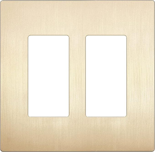 LIDER Brushed Finish Decorator Switch Cover, Screwless Wall Plate, Mid-Size 2-Gang 4.88" x 4.92", Unbreakable Polycarbonate Thermoplastic, UL Listed, LSWP-32M-BGD, Brushed Gold