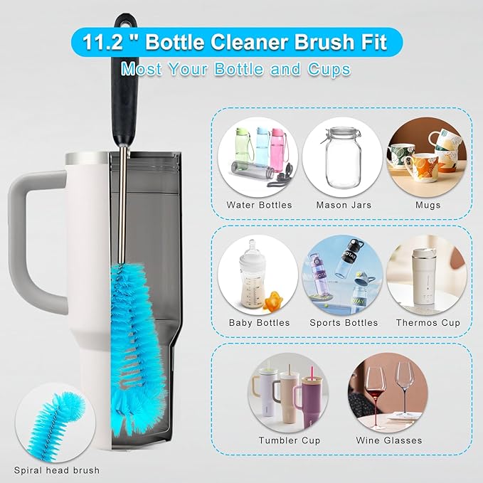 4 Pack Bottle Cleaner Set, Including Long Water Bottle Clean, Straw Clean and 3 in 1 Multi Functions Clean, Suitable for Stanley Cups, Baby Bottles, Travel Mugs, Decanters, Straws