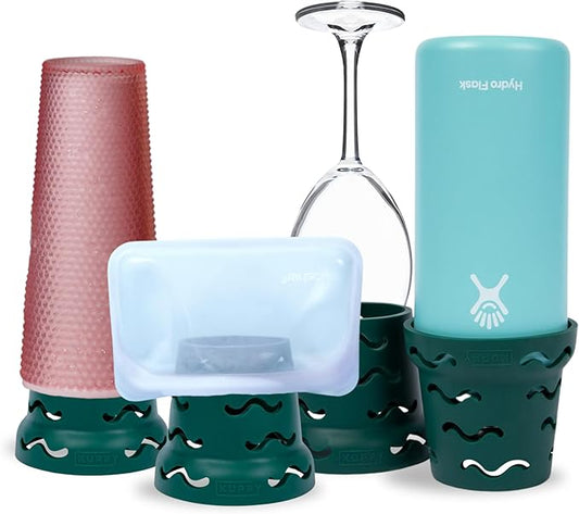 Kuppy Silicone Water Bottle Drying Rack - Fast-Dry Bottle Dryer for 20-64oz Cups - Reusable Food Storage Bag Drying Rack - Compatible with Stanley, Owala, Stasher (Green, 4-Pack)