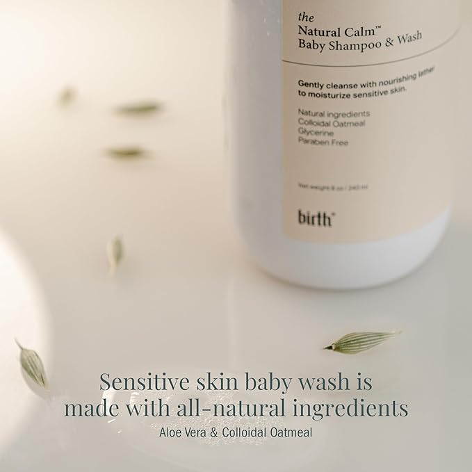 BIRTH SKINCARE Baby Shampoo & Wash - 2-in-1 Gentle Cleansing Aloe Vera & Colloidal Oatmeal Formula for Babies - Soothing, PH-Balanced Baby Body Wash - Free of Parabens, 8oz/ 240ml