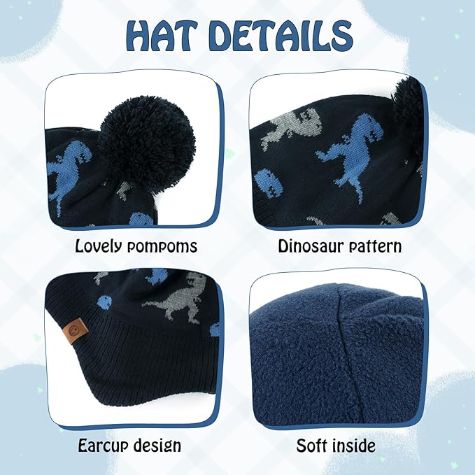 Duoyeree Kids Beanie Hat for Boys Girls Pom-pom Kint Hats Cozy Lining Winter Skull Cap
