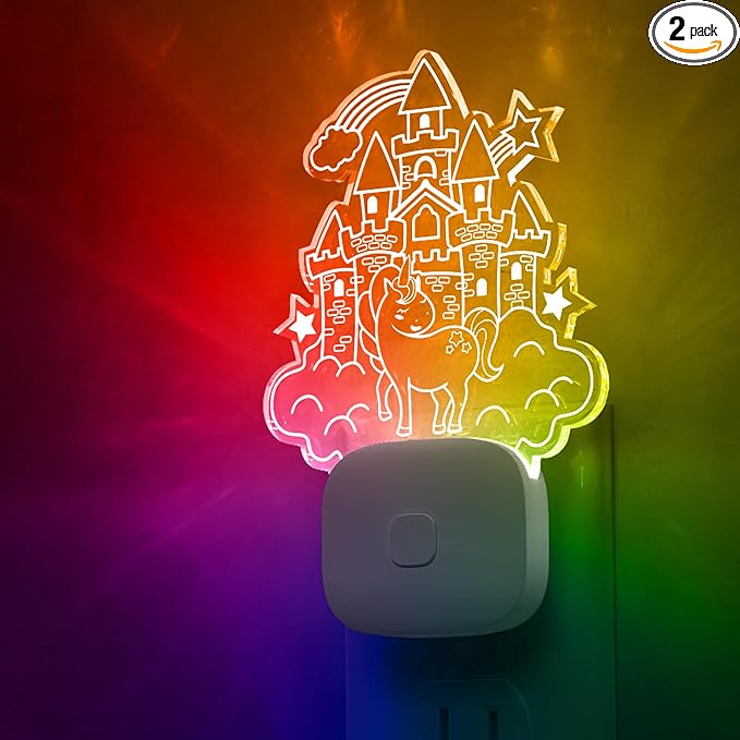 L LOHAS LED Night Lights for Kids, Acrylic Carved Castle Design, 8-Color Changing, Dusk to Dawn Sensor, Plug in Kids Night Lights for Baby, Girls Bedroom, 1 Pack