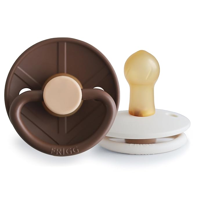 FRIGG Little Viking Natural Rubber Baby Pacifier 2-Pack | Made in Denmark | BPA-Free (Cocoa/Cream, 0-6 Months)