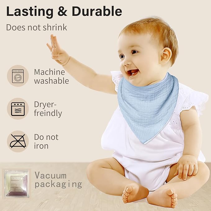 Muslin Baby Bibs,Soft Triangular Baby Bandana Drool Bibs for Baby Boy Girl,Solid Colors Bib for Drooling Teething