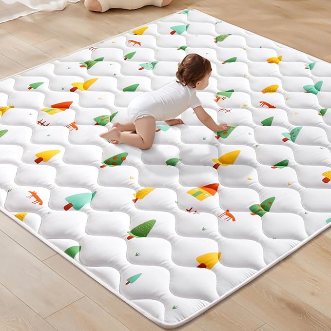 Odorless Premium Foam Baby Play Mat, Soft Microfiber Fabric Crawling Mat for Floor- Comfortable and Hypoallergenic, Non-Slip Cushioned Floor Playpen mat for Infants,Babies,Toddlers