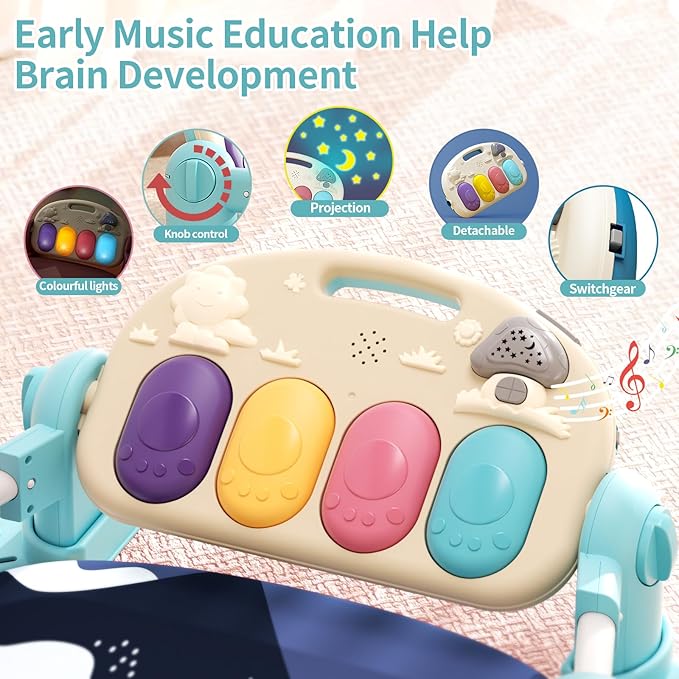 Baby Gym With Kick and Play Piano, Activity Mat for Tummy Time With 5 Infant Learning Sensory, Music and Lights for Newborn Boy or Girl (Green)