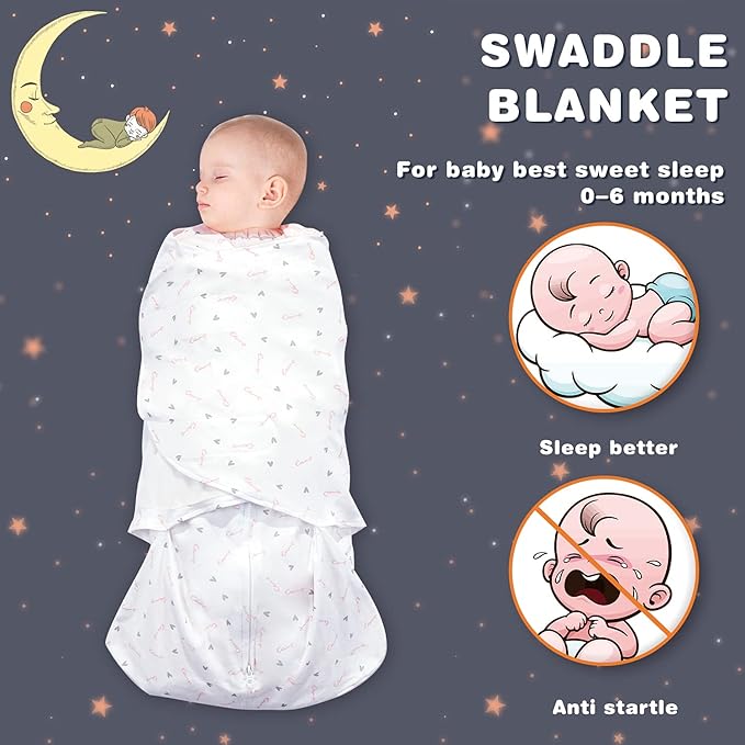 Swaddle-Blanket Baby Girl & Boy Swaddles Newborn Infant Transition 100% Cotton Wrap Blankets, 3-Way Adjustable Wearable Blanket, TOG 1.0 (Love, Small, 0-3 Month)