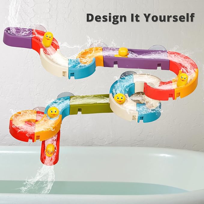 Duck Slide Bath Toys for Kids Ages 4-8, Wall Track Building Set 3+ Year Old, Fun DIY Kit Bathtub Time Birthday Gift for Toddler Boys & Girls (34 PCS)