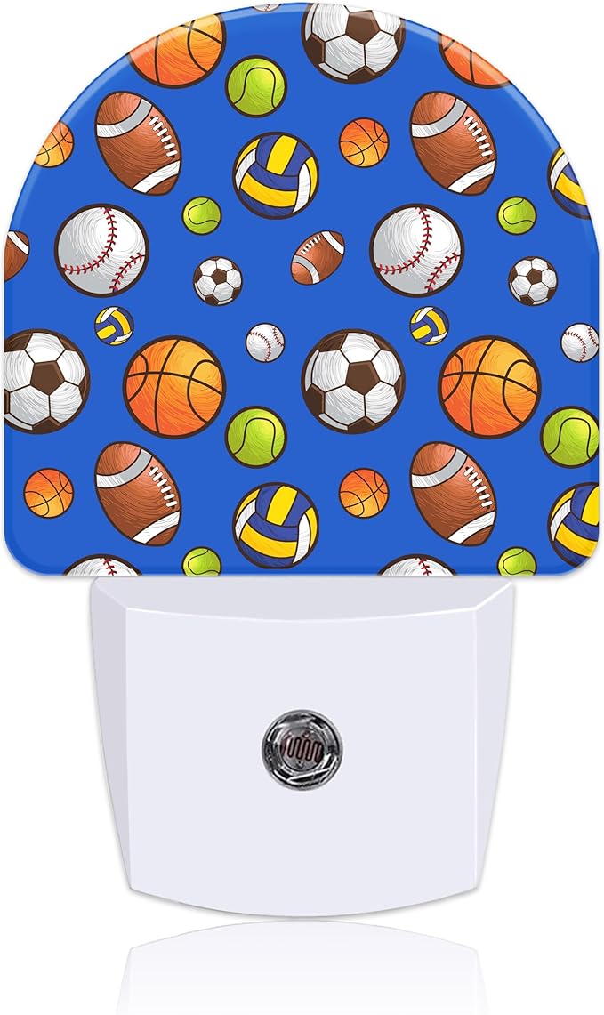 Cartoon Sports Balls Night Light for Kids, LED Night Light Plug into Wall with Dusk to Dawn Sensor for Girls Boys Women Men Room Decor, Hallway, Kitchen, Bathroom, Nursery, Stairs