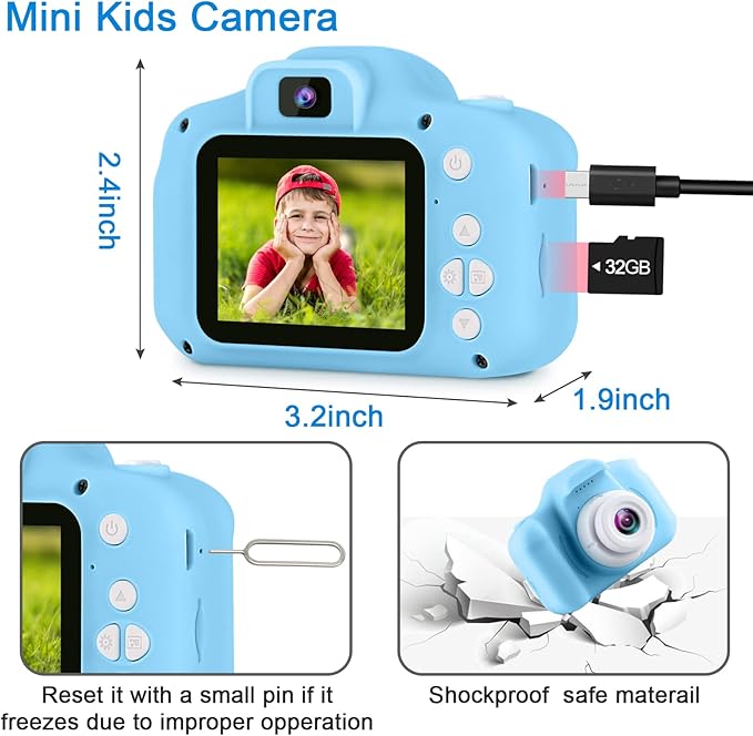 GKTZ Toys for Girls Age 3-8, Kids Camera Digital Video Toddler Camera Children Camcorder Birthday Gifts for 3 4 5 6 7 8 Year Old Girls with 32GB SD Card