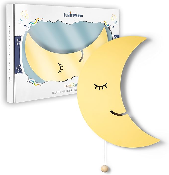 Lumipets Moon Wall Light - Nursery Decor, Baby Room Decoration, Wall Mounted, Battery Operated, Lightweight Hanging Crescent Night Light for Babies, Toddlers, Kids - 17.7 x 11.2 x 1.5-in