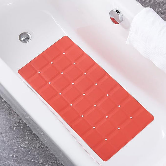 Foldable Non Slip Silicon Bath Mat Bathtub mat Shower mats no Suction Cups for Textured Tub and Reglazed Tub(Foldable-Red, 28-inch x 14-inch)