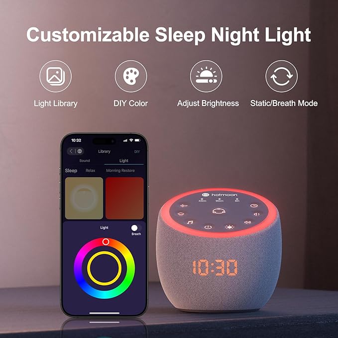Hotmoon Cocoon Pro 2 Sound Machine 388 Soothing Sounds White Noise Machine for Babies & Adults, Smart Night Light, Sleeping Timer App Control, Brown Noise Pink Noise Block Out Office Yoga, Plug-in