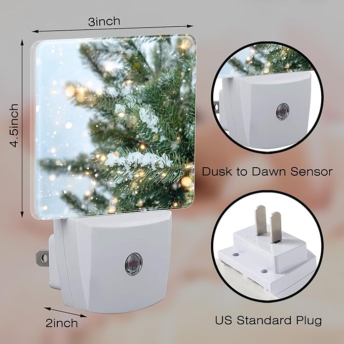 Winter Snow Pine Tree Night Light, Glitter Christmas Tree Dusk to Dawn Night Light Plug in, 0.5w Energy Saving Sleep Friendly NightLight for Kids Boys Girls Home Decor