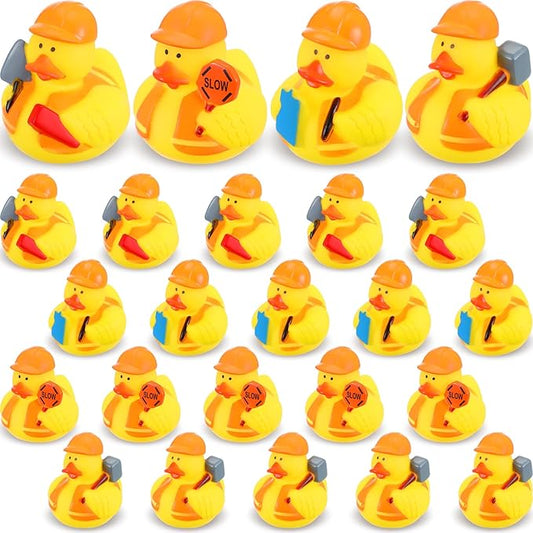 Jexine 24 Pieces Rubber Ducks 4 Styles Assorted Rubber Fun and Adorable Gifts Birthday Party Supplies Bathtub Floating Ducking Reward Gift Bag Filler(Construction Style)