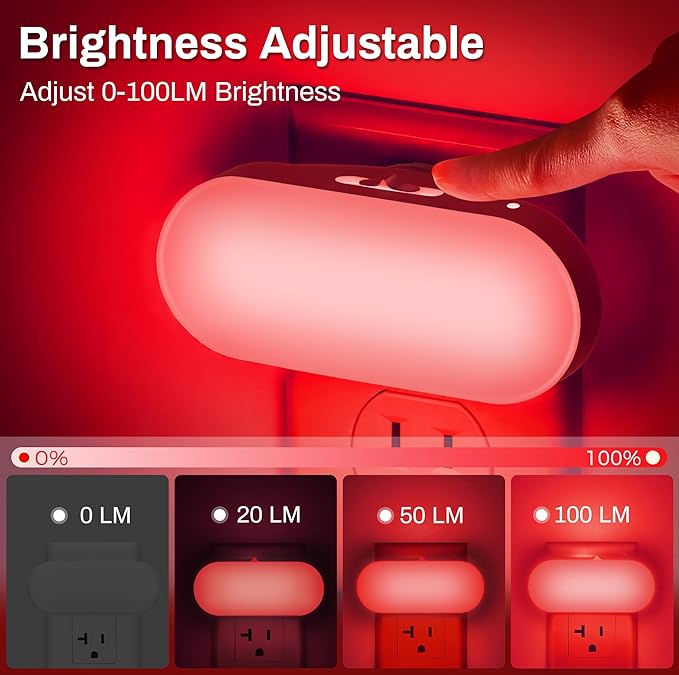 DORESshop Red Night Lights Plug into Wall, 4 Pack Dimmable Night Light for Kids, 1W Led Night Light for Bedroom, Kids Room