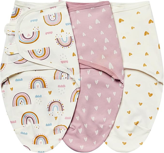 insular Baby Swaddle Wrap, Swaddle Blanket for Newborn and Infant, Adjustable Velcro Swaddling Set for Boy and Girl, Soft Cotton Baby Sleep Sack 3 Pack, Rainbow, Small(0-3 Month)