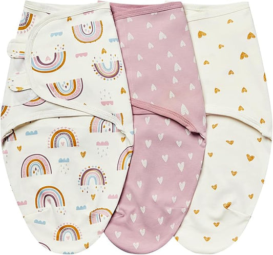 insular Baby Swaddle Wrap, Swaddle Blanket for Newborn and Infant, Adjustable Velcro Swaddling Set for Boy and Girl, Soft Cotton Baby Sleep Sack 3 Pack, Rainbow, Small(0-3 Month)