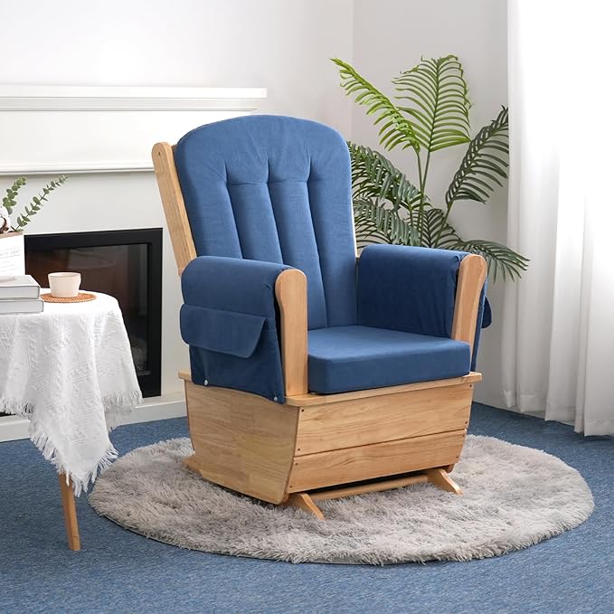 SafeRocker Standard Glider Rocker - Baby Feeding and Rocking Chair for Nursery, Daycare Environment - Cut Pile Nursery Rocking Chairs with 280lbs Weight Capacity, Blue