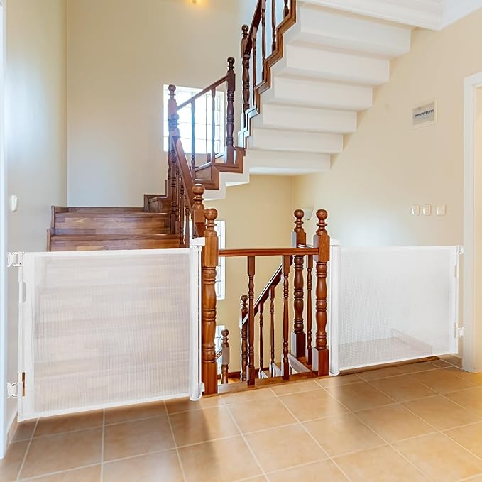 DEAR LOV 2 Pack Retractable Baby Gate,Mesh Baby Gate or Mesh Dog Gate,33" Tall,Extends up to 55" Wide,Child Safety Gate for Doorways, Stairs, Hallways（White,33"x55"