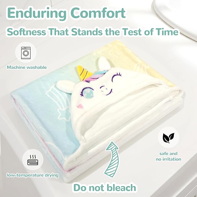HECCEI HoodieHug Baby Towels, Premium Coral Fleece Bath Towel with Large Size-Ultra Absorbent for Baby Comfort- Great Gift for Newborn, Toddler and Kid (Unicorn + Elephant)