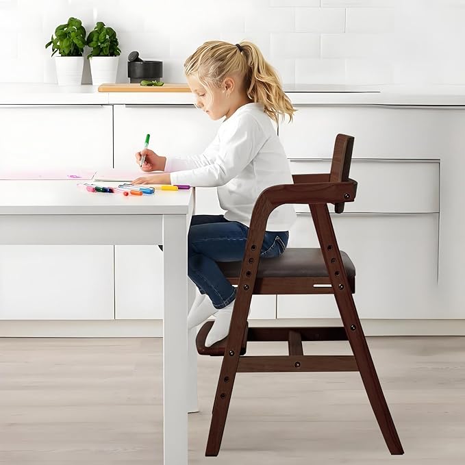 Solid Wood high Chairs for Toddlers,High Chair Grows with Kid for Dining, Study Chair for Children, Walnut Color