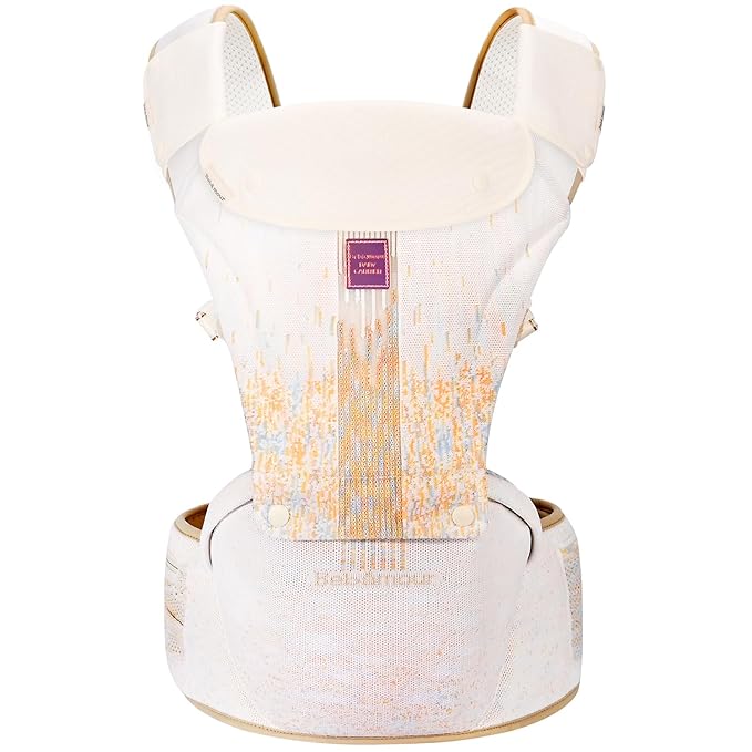 Bebamour Baby Carrier Newborn to Toddler with Hip Seat Baby Carrier Front and Back Carry Carrier with Head Hood, 3 PCS Teething Pads,Storage Bag (White-Knit)