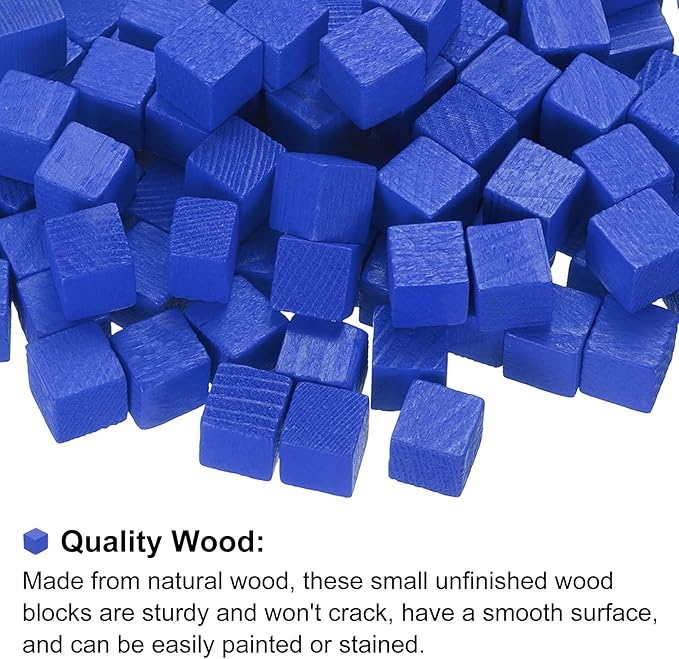 uxcell 300Pcs Wood Blocks for Crafts, 1cm Unfinished Wood Cube Solid Wooden Blank Square Block for DIY Craft Projects Personalized Gifts, Blue