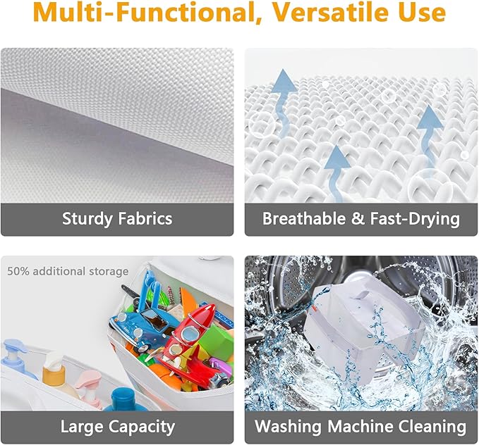 Bath Toy Organizer with 2 Pockets, Large Capacity Mesh Storage with Grip, Quick Dry, Perfect for Organizing Toys and Bath Essentials, Fits 6-Inch Tub Edges