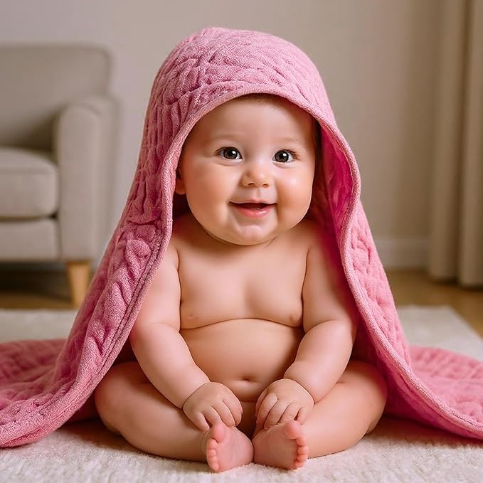 VitalCozy 8 Pcs Baby Muslin Hooded Bath Towels and Washcloths, 32 x 32 Inch Muslin Cotton Hooded Baby Towels Absorbent Blankets for Gift Newborn Infant Shower (Classical Color)