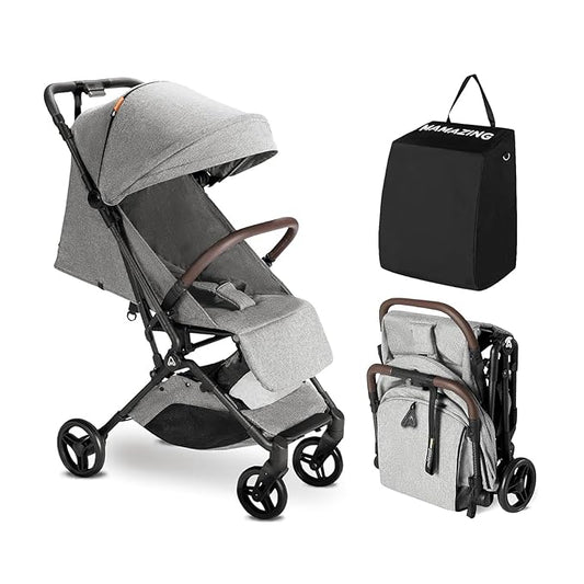 MAMAZING Lightweight Baby Travel Stroller with Carbon Fiber Frame, Compact & Airplane-Friendly, One-Handed Folding Design, 11.6 lbs, Perfect for Toddlers, Grey