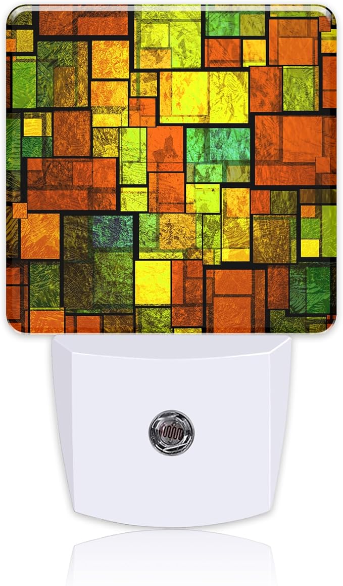 Night Light Plug into Wall Colorful Stained Glass Wall Night Light with Dusk to Dawn Sensor Night Light for Kid Girls Boys Women Men Room Decor, Hallway, Kitchen, Bathroom, Nursery, Stairs