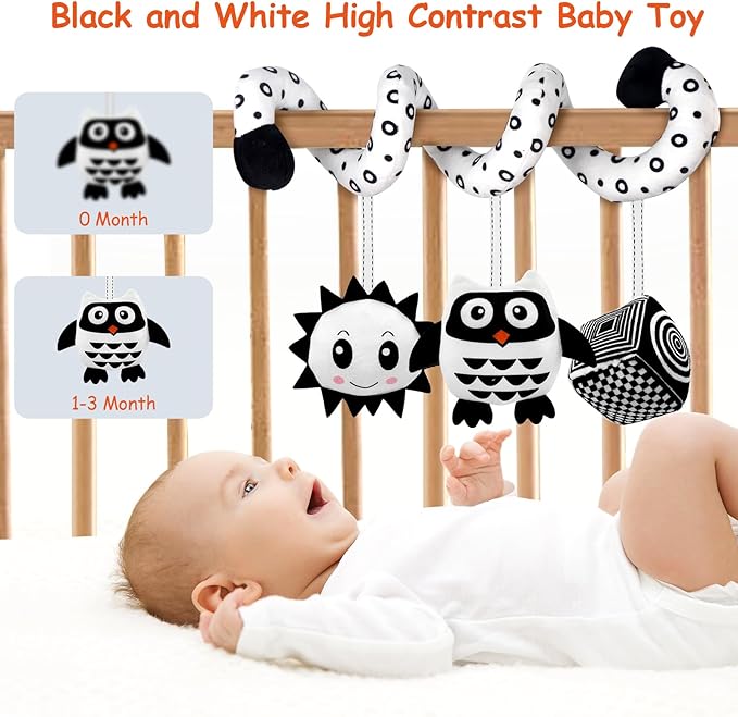 Baby Spiral Hanging Stroller and Car Seat Toys for Babies 0-6 Months Newborn Plush Activity Toys for Bed Bassinet Crib Baby Carrier Gifts (owl)