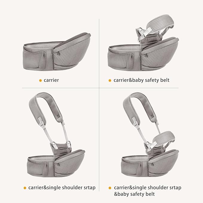Baby Hip Carrier - Hip Carrier for Baby with Baby Safety Strap - Toddler Carrier 7-45 lbs - Ergonomic Infant Holder Baby Carrier with Hip Seat Large Capacity Pockets（Light Grey）