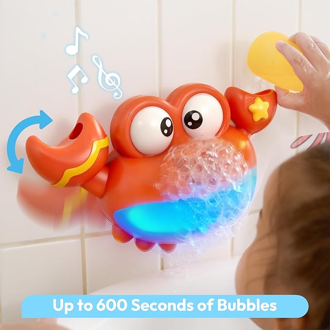 Baby Bath Toys for Toddlers 2-4, Crab Bubble Machine with Music, LED Lights, Light Up Bath Toys for Kids, Automatic Bubble Maker for Bathtub, Boys & Girls Gifts for Christmas