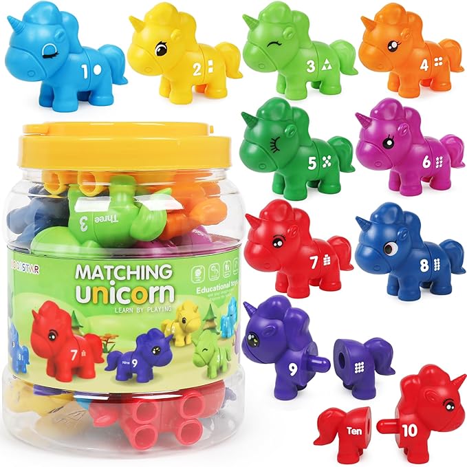 Numbers Matching Game Fine Motor Toy, Toddler Number Learning Toys,1 2 3 Montessori Educational Learning Sensory Sorting Unicorn Toys Preschool Math Games Activities Sets for Toddlers Kids Ages 3 4 5