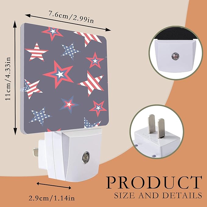 American Stars Night Light - Plug into Wall, USA Flag Night Light with Dusk to Dawn Sensor for Kids, Rooms, Hallways, Kitchens, Bathrooms, Nurseries, Stairs