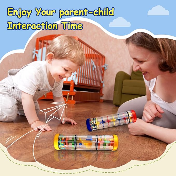 LOOIKOOS Rainmaker Rain Stick Musical Instrument for Babies,Baby Rattle Shaker Sensory Developmental Toy,Raindrops Music Instrument Toddler Musical Toys for Kids