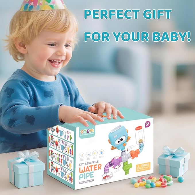 Bath Toys for Kids Ages 4-8, DIY Assembly Water Pipe Building Kit, Interactive Water Toy for Toddlers 3-5, Educational STEM Learning Gift for Boys and Girls
