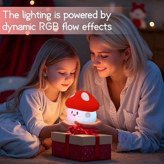 Mushroom Silicone Night Light for Kids - Color Changing Lamp with Soft Touch, USB Rechargeable, Long Battery Life & Touch Control - Cute Decorative LED Mushroom Light