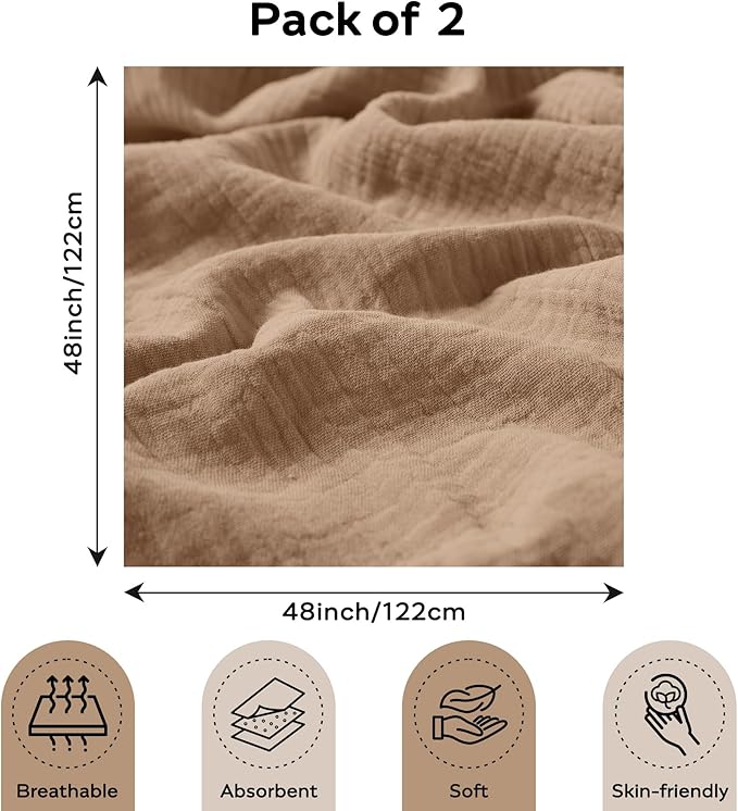 JELLYMONI Muslin Swaddle Blankets for Unisex, 2 Pack Newborn Receiving Blanket, Large 47 x 47 inches Soft Breathable Muslin Baby Blanket for Newborn Boys & Girl