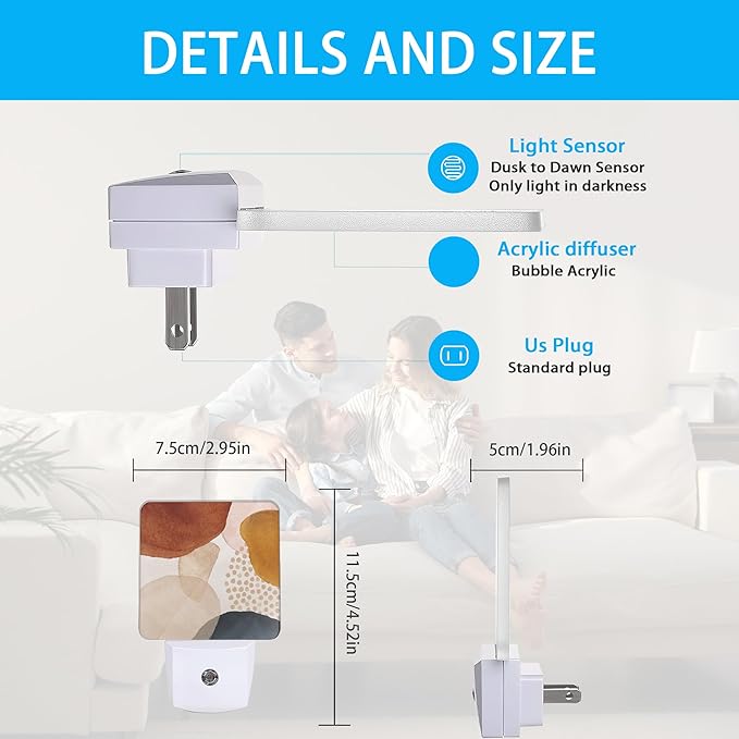 Boho Abstract Night Light,Geometric Modern Art Night Lights Plug into Wall for Boys Girls, Led Lamp for Stairway/Hallway/Bedroom 0.5W Nightlight Sleep Friendly