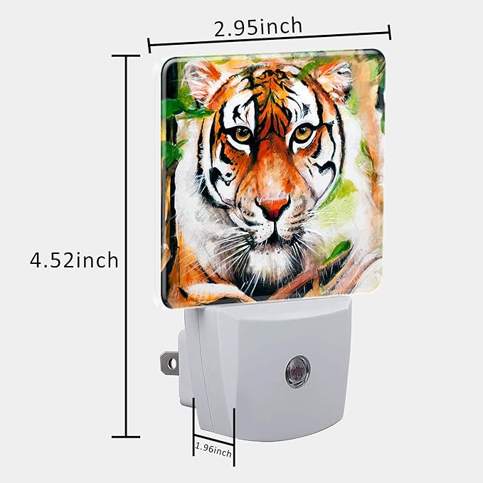 Plug in Night Lights Oil Painting Tiger in Jungle Nightlight Plug Into Wall Dusk to Dawn Sensor LED Night Light for Kid Girls Boys Women Room Decor,Hallway,Kitchen,Bathroom,Nursery,Stairs