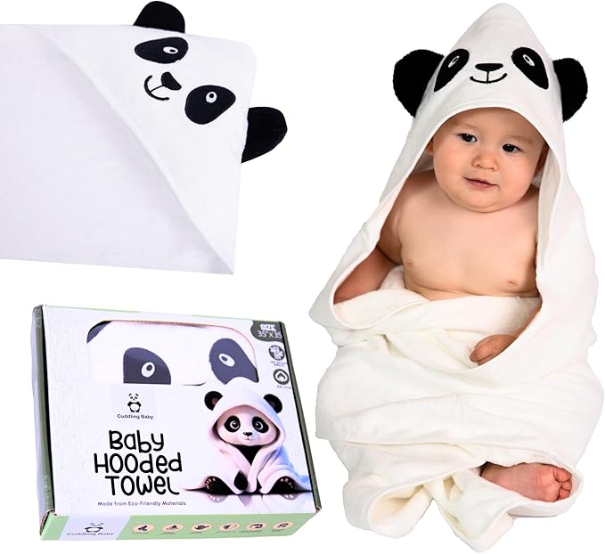 Premium Hooded Towel - 500GSM Viscose derived from Bamboo Cotton Baby Towels - Ultra Soft & Absorbent, Extra Large 35” x 35”, Hypoallergenic, Machine Washable Toddler Towel - Panda