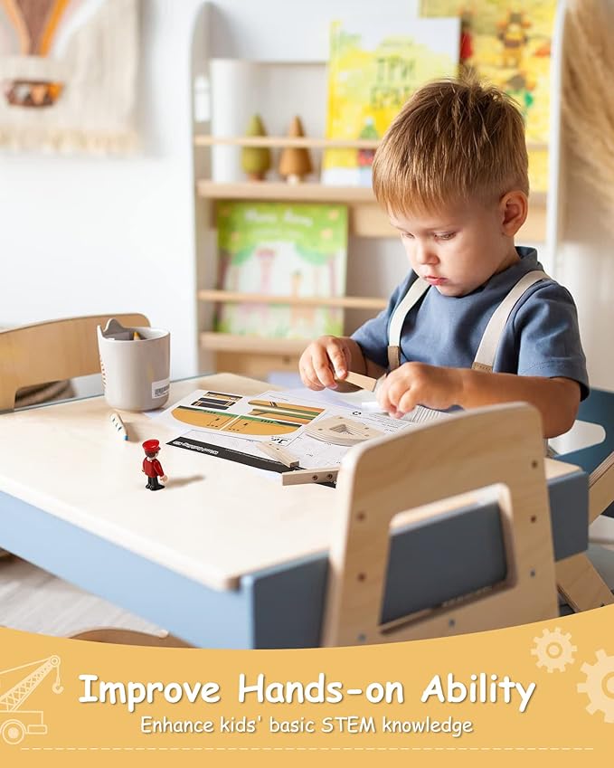 SainSmart Jr. Woodworking Building Kit, 2-in-1 Kids STEM Projects Set, DIY Wood Crafts Assembly Toys with Different Combinations for Boys and Girls