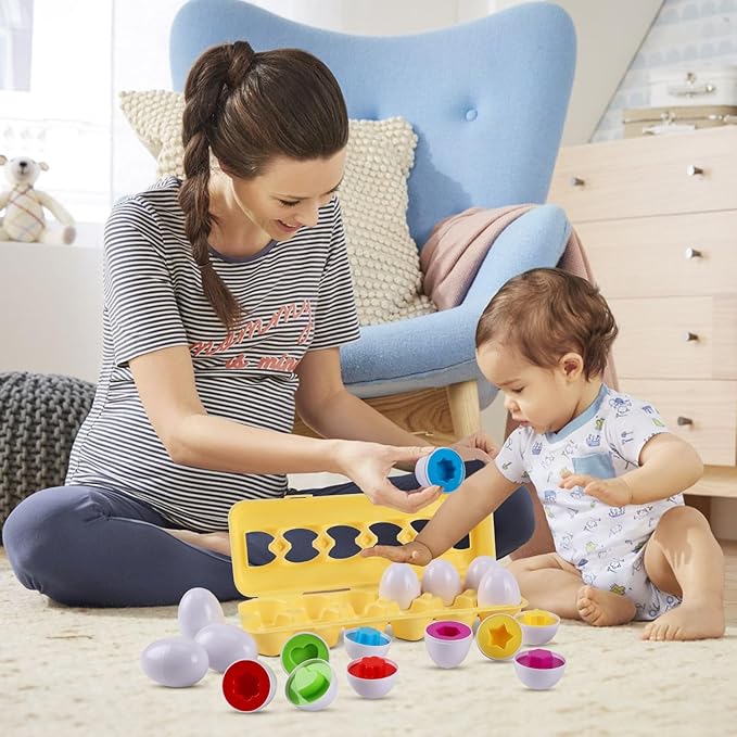 J-hong Matching Eggs 12 pcs Set Easter Eggs - Educational Color & Shape Recognition Sortere Skills Study Toys, Montessori Toys, STEM Educational Toy Gift for Toddler 1 2 3 Year Old