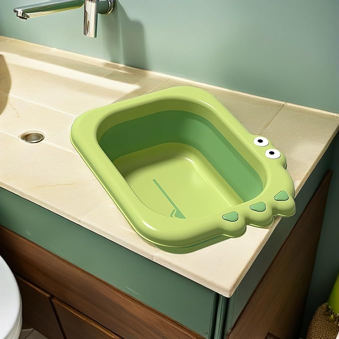 BESPORTBLE Baby Wash Basin Foldable Cartoon Design Portable Infant Washbasin Lightweight Plastic Basin for Newborn Bathing Travel and Laundry 12.5X10X4 Inches
